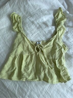 La Hearts Light Lime Ruffle Tie-Front Crop Camisole